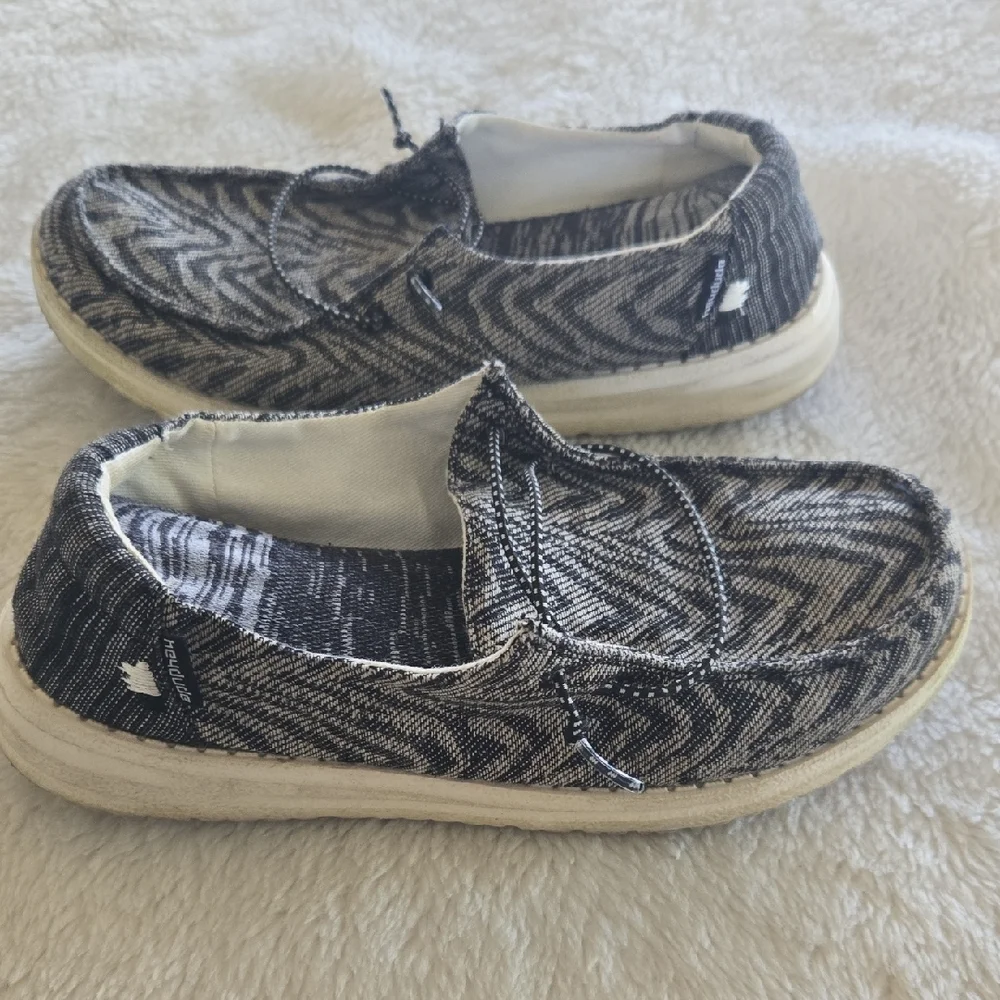 Hey Dude Black and White Kids Moccasins